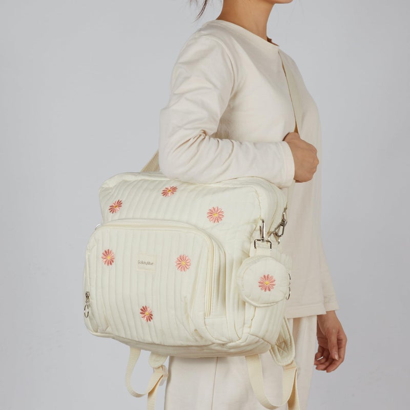 GOBABYMART Diaper Bag Backpack, Medium Maternity baby bag & Changing Pad, Insulated Pockets, Stroller Straps & Pacifier Case (Medium - Beige Flowers) - Image 5