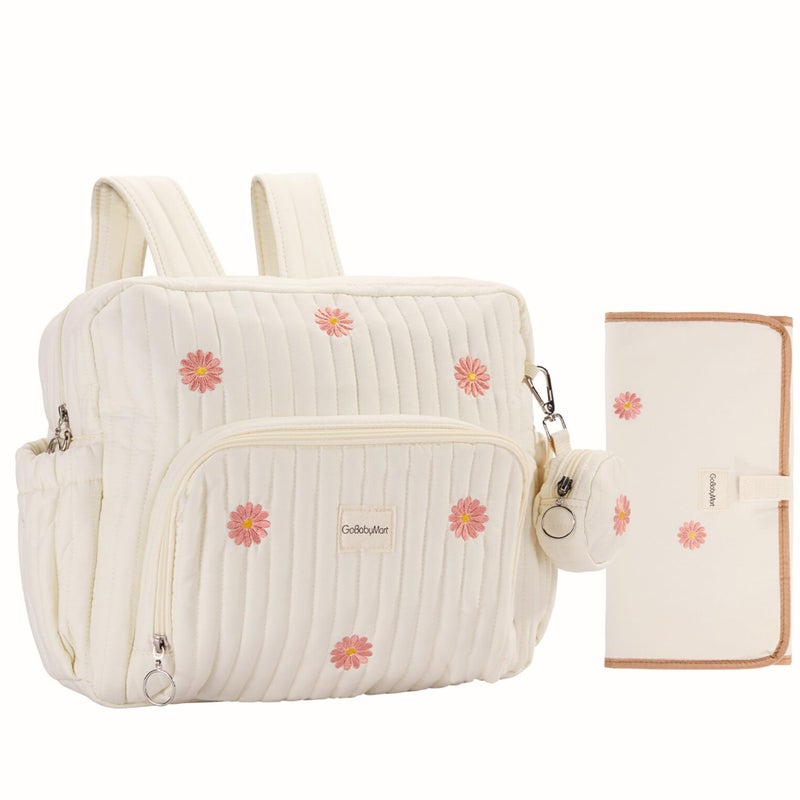 GOBABYMART Diaper Bag Backpack, Medium Maternity baby bag & Changing Pad, Insulated Pockets, Stroller Straps & Pacifier Case (Medium - Beige Flowers) - Image 1