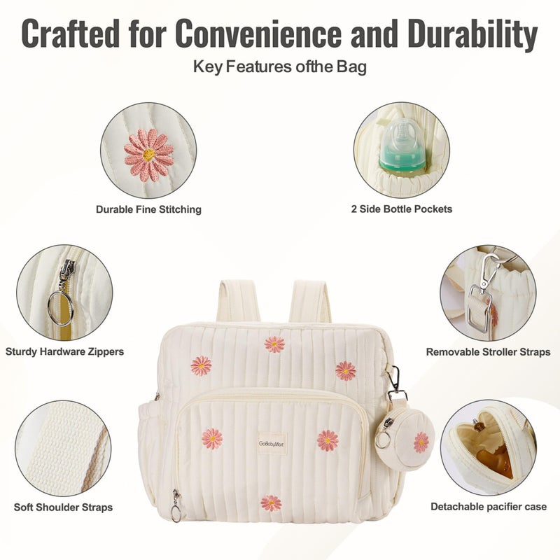 GOBABYMART Diaper Bag Backpack, Medium Maternity baby bag & Changing Pad, Insulated Pockets, Stroller Straps & Pacifier Case (Medium - Beige Flowers) - Image 3