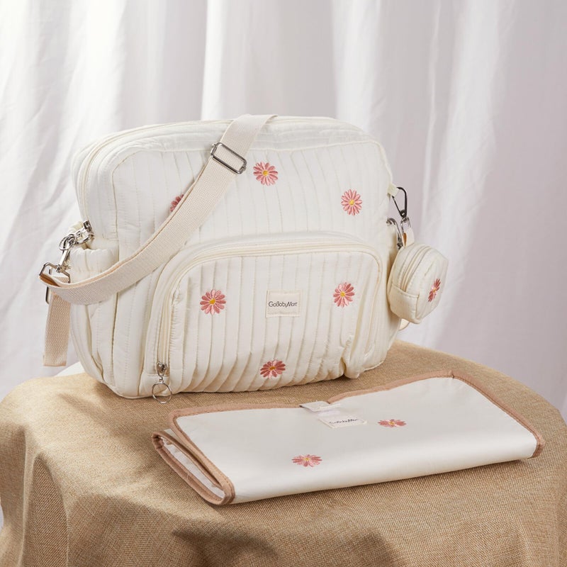 GOBABYMART Diaper Bag Backpack, Medium Maternity baby bag & Changing Pad, Insulated Pockets, Stroller Straps & Pacifier Case (Medium - Beige Flowers) - Image 2