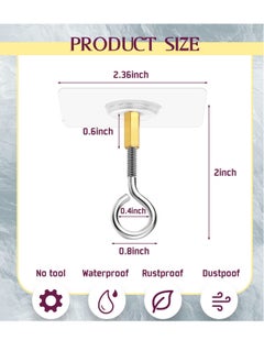 Excefore Ceiling Hooks, Self Adhesive Stainless Steel Eye Hooks, No Hole Hanger, Transparent Waterproof Seamless Oilproof Wall Hooks 4.5KG(max) for Hanging Plant Lights(10PCS)  - Image 2