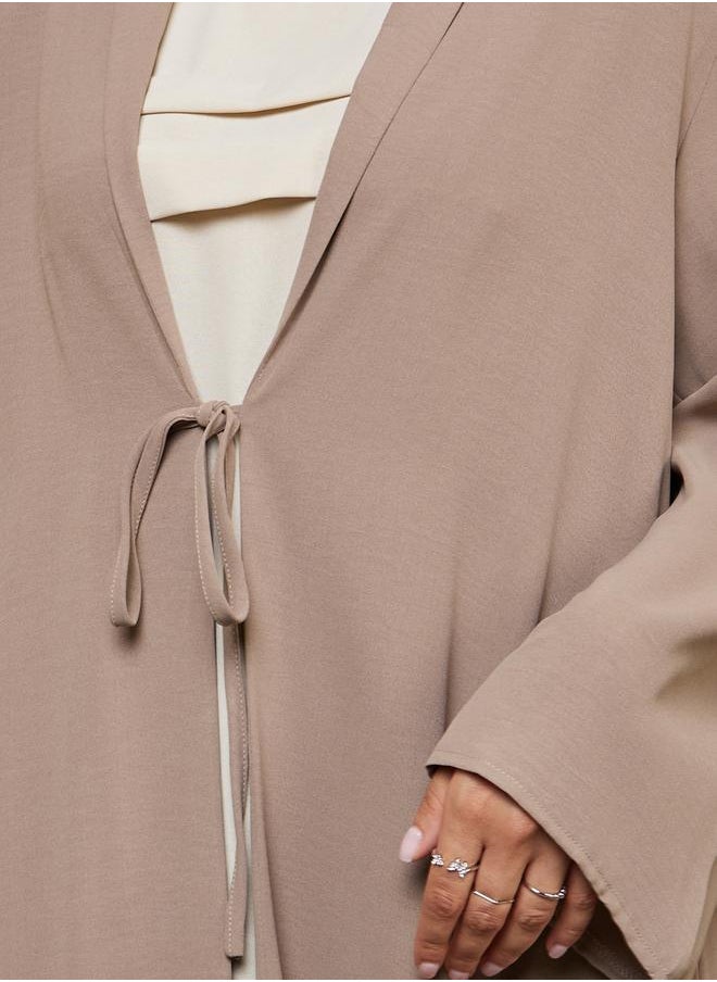 Styli Regular Fit Front Open Abaya with Tie Up Detail  - Image 5
