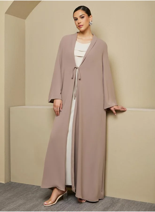 ستايلي Regular Fit Front Open Abaya with Tie Up Detail