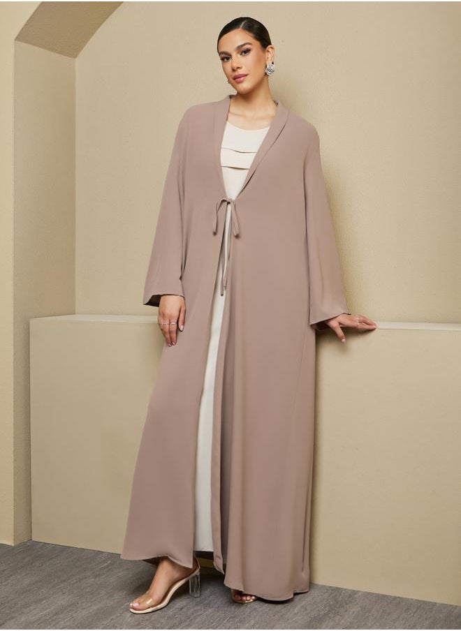 Styli Regular Fit Front Open Abaya with Tie Up Detail  - Image 1