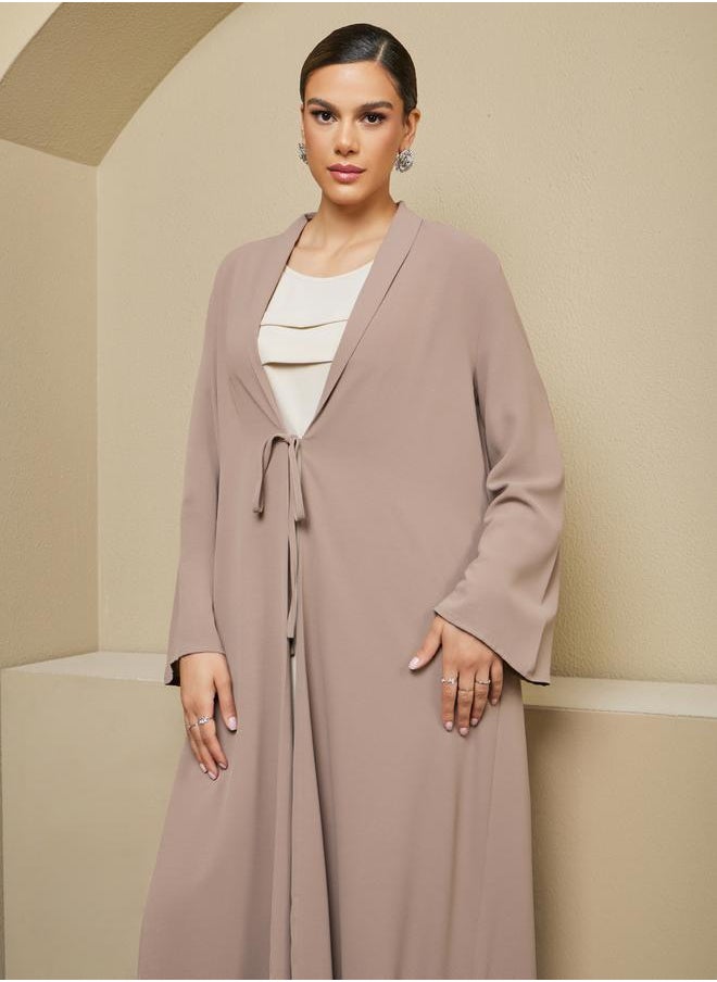 Styli Regular Fit Front Open Abaya with Tie Up Detail  - Image 3