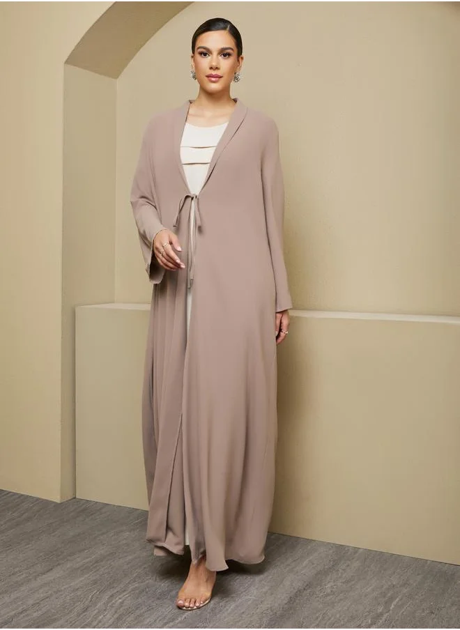 Styli Regular Fit Front Open Abaya with Tie Up Detail