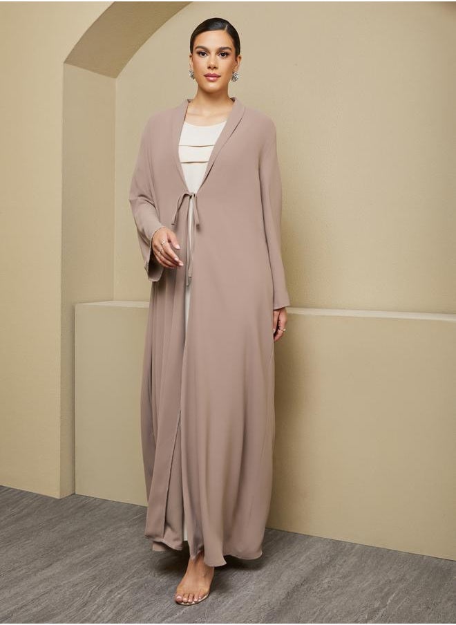 Styli Regular Fit Front Open Abaya with Tie Up Detail  - Image 2