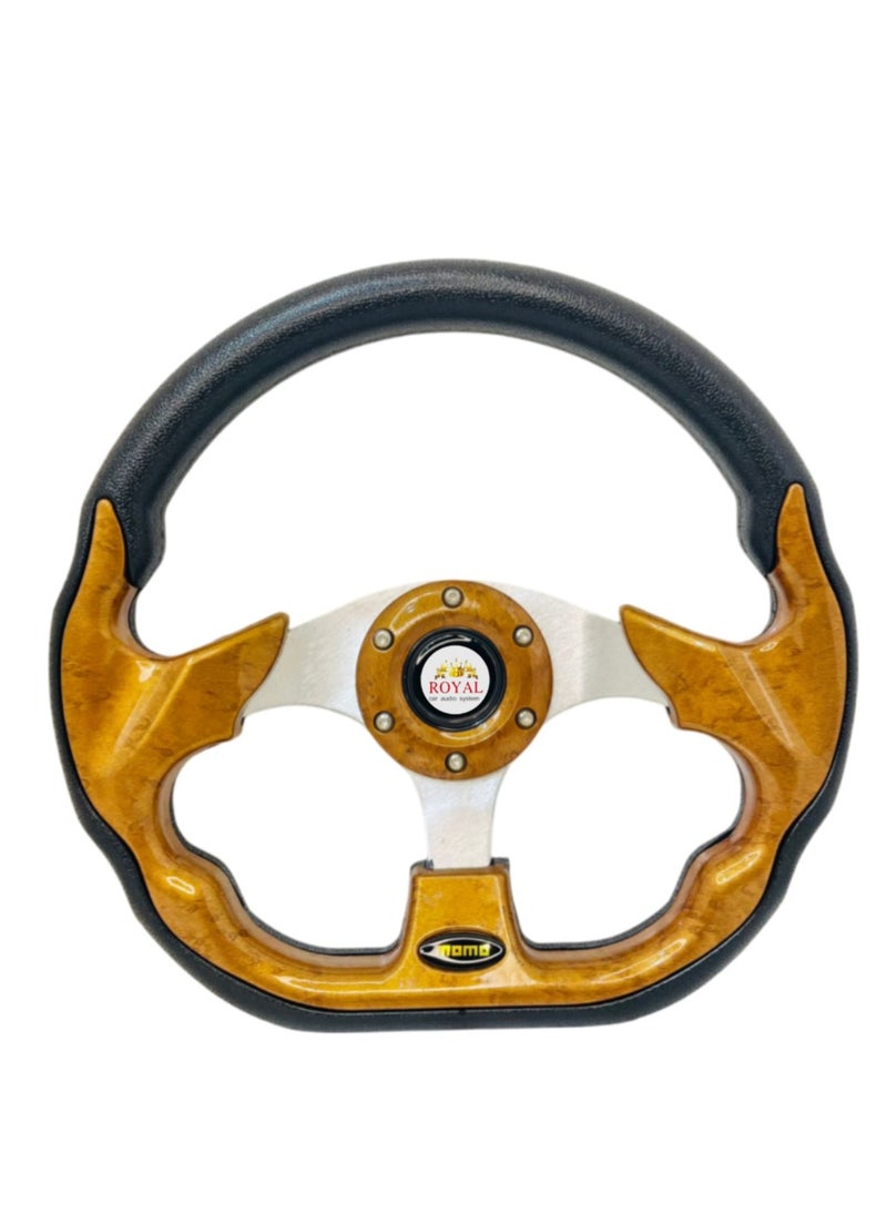 Royal - ROYAL - Universal Racing Steering Wheel for Car, "D" Shaped Horn Race Tuning Style Sport MOMO Steering Wheel for Race/Rally/Motorsport/Car Sim Driving (DYT-5324) (Wooden) - Image 1