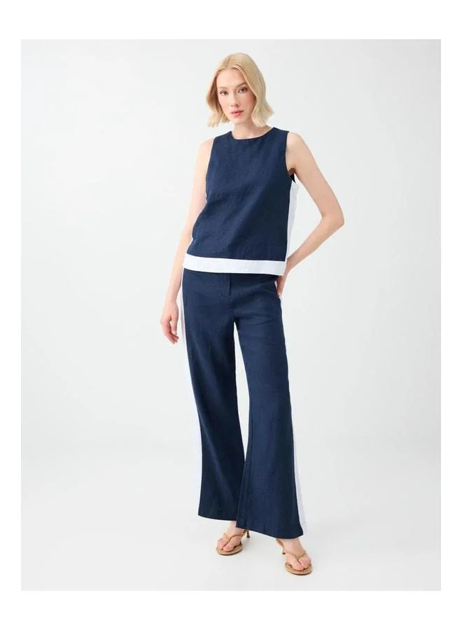 Jimmy Key Navy %100 linen blouse.