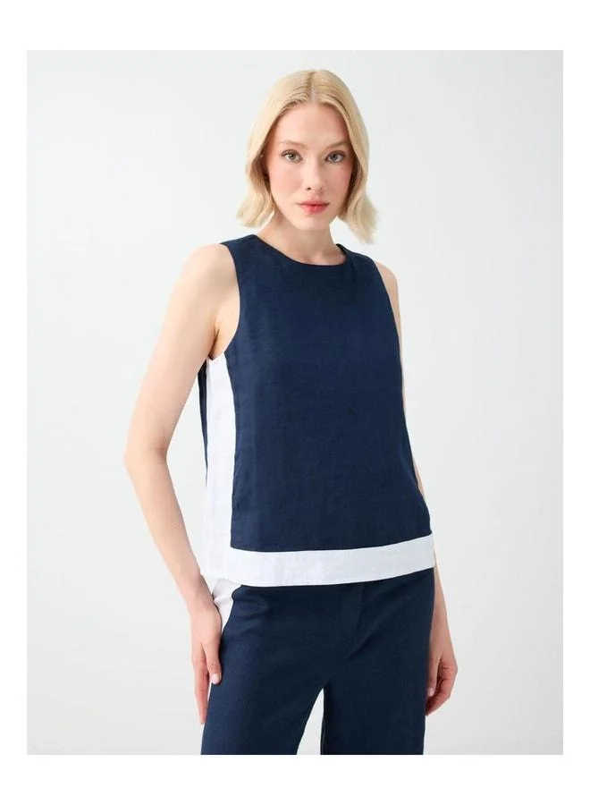 Jimmy Key Navy %100 linen blouse.