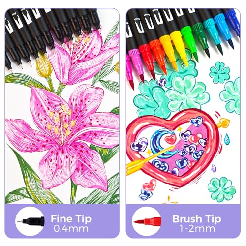 Artecho 72 Colors Markers for Adult Coloring Books, Dual Tip Markers for School, Fine and Brush Tip for Adults Coloring Books, Calligraphy, Drawing, Sketching - Image 3