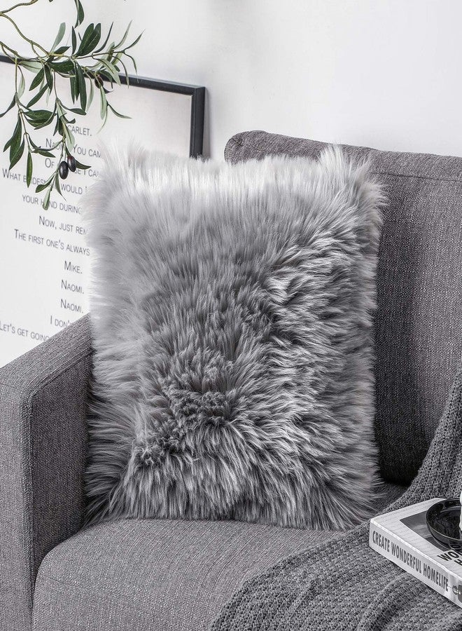 OYIMUA Fluffy Decorative Throw Pillow Covers 18×18, Faux Fur Farmhouse Luxury Pillow Cases ,Soft Plush Fuzzy Gray Cushion Covers for Sofa Couch Living Room Bedroom Set of 2 - Image 5