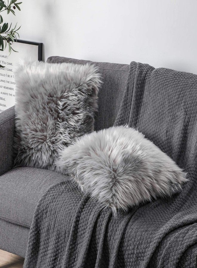OYIMUA Fluffy Decorative Throw Pillow Covers 18×18, Faux Fur Farmhouse Luxury Pillow Cases ,Soft Plush Fuzzy Gray Cushion Covers for Sofa Couch Living Room Bedroom Set of 2 - Image 3