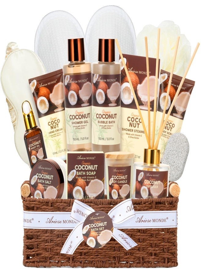 ArioseMonde Spa Gift Basket for Women, Coconut Bath and Body Gift Basket with Shower Steamers, Scented Candle, Luxury Bath Gift Set for Mothers Day, Valentines Day, Birthday, Unisex Gift for Women, Men - Image 1