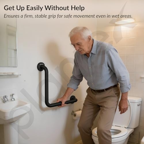 Plantex L-Shape Grab Bar for Toilet/Support Handle for Senior Citizen/Anti-Slip Shower Handrail - Stainless Steel, Pack of 1 (Black) - Image 3