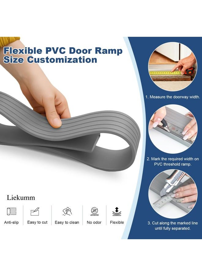 LIEKUMM 0.4" Rise Threshold Ramp, 35.4" Wide Non-Slip Solid Threshold Wheelchair Ramp, Capacity 1700lbs, PVC Threshold Ramp for Doorways, Curb Ramp, Cuttable, Grey - Image 3