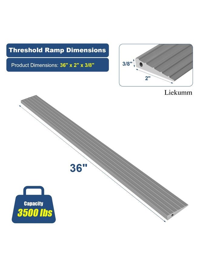 LIEKUMM 0.4" Rise Threshold Ramp, 35.4" Wide Non-Slip Solid Threshold Wheelchair Ramp, Capacity 1700lbs, PVC Threshold Ramp for Doorways, Curb Ramp, Cuttable, Grey - Image 2