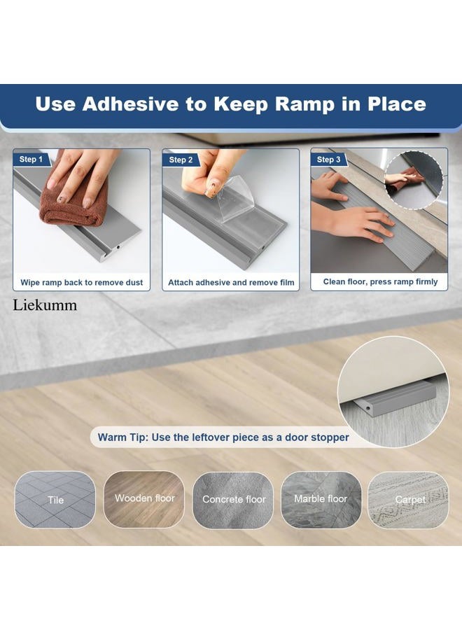 LIEKUMM 0.4" Rise Threshold Ramp, 35.4" Wide Non-Slip Solid Threshold Wheelchair Ramp, Capacity 1700lbs, PVC Threshold Ramp for Doorways, Curb Ramp, Cuttable, Grey - Image 4