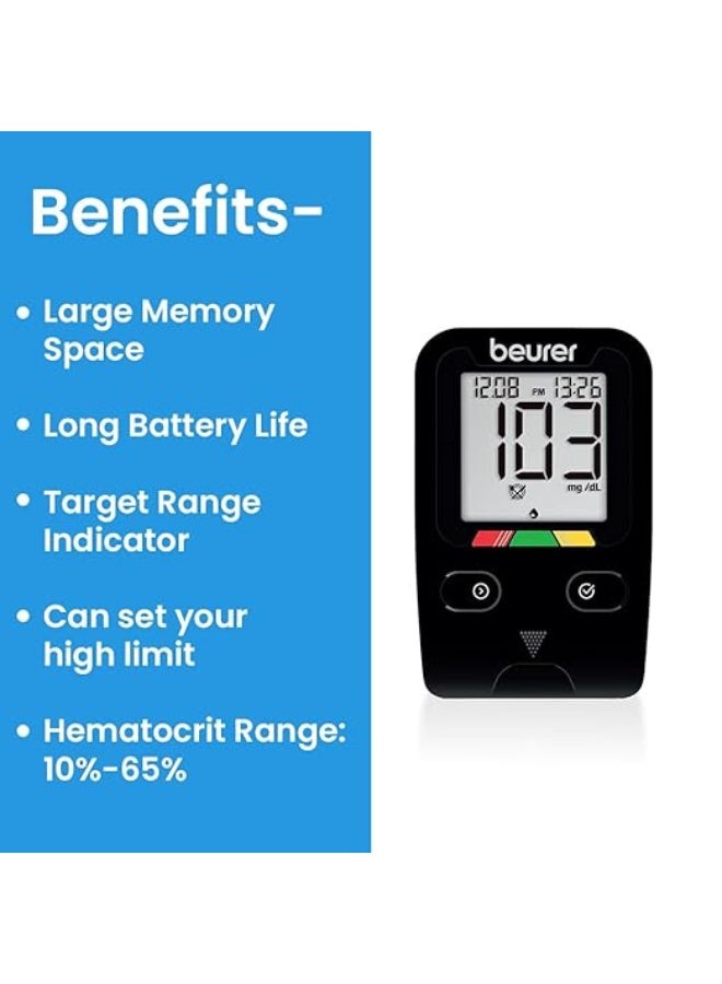 Beurer GL 22 Glucometer Machine with 10 Strips| Measure Blood Glucose level quickly and effectively |1 Lancing Device + 10 Lancets Needle - Image 3