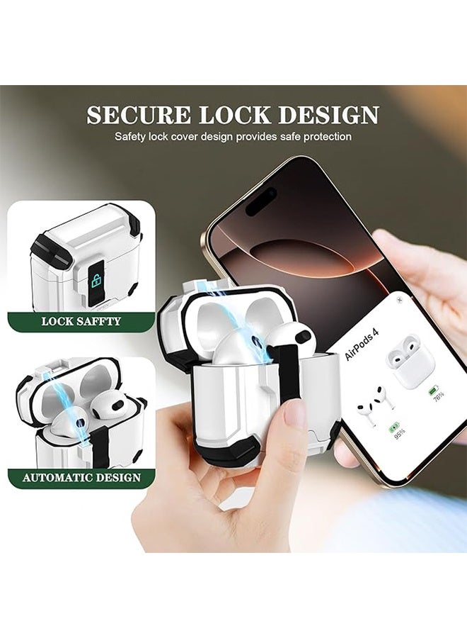 إم إكس إن غطاء حافظة AirPods 4 مع مجموعة أدوات التنظيف ووظيفة حامل الهاتف على شكل سلسلة مفاتيح وفتاحة البيرة، مفتاح كبس تلقائي آمن لحقيبة الشحن (أبيض) - Image 3