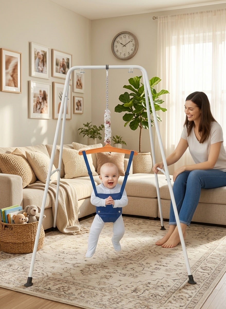Baby Bouncer with Foldable Stand Set and Bouncers for Infant Safety Jumper for Toddlers Bedroom Living Room Balcony