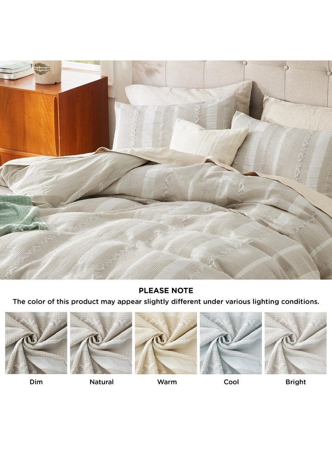 بيد شور غطاء لحاف Bedsure Waffle Weave مقاس كينج - غطاء لحاف بوهو من القطن بنسبة 100% مع 2 كيس وسادة - غطاء لحاف منقوش بلون الكتان مع إغلاق بسحاب (مقاس كينج، 104 بوصة × 90 بوصة)  - Image 5