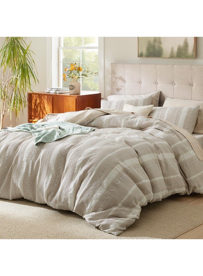 بيد شور غطاء لحاف Bedsure Waffle Weave مقاس كينج - غطاء لحاف بوهو من القطن بنسبة 100% مع 2 كيس وسادة - غطاء لحاف منقوش بلون الكتان مع إغلاق بسحاب (مقاس كينج، 104 بوصة × 90 بوصة)  - Image 2