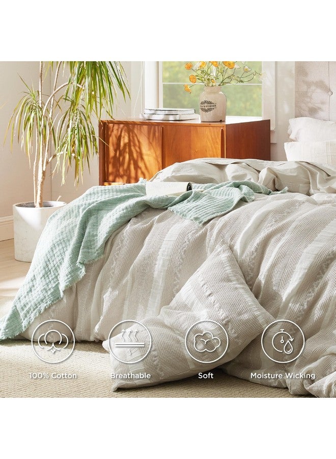 بيد شور غطاء لحاف Bedsure Waffle Weave مقاس كينج - غطاء لحاف بوهو من القطن بنسبة 100% مع 2 كيس وسادة - غطاء لحاف منقوش بلون الكتان مع إغلاق بسحاب (مقاس كينج، 104 بوصة × 90 بوصة)  - Image 4