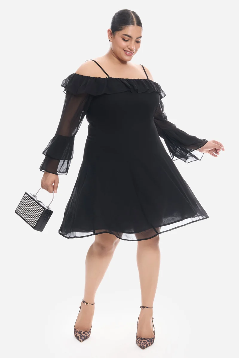 Virgio Solid Viscose Off-Shoulder Plus Size Dress for Women