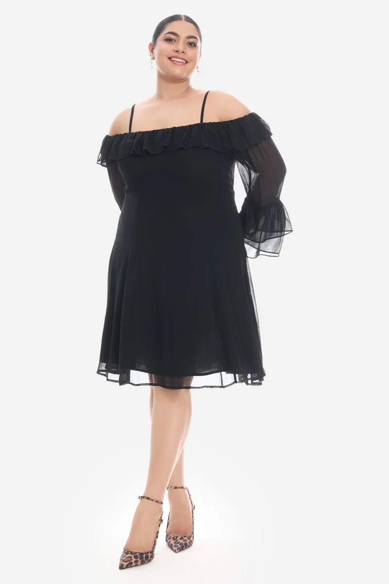 Virgio Solid Viscose Off-Shoulder Plus Size Dress for Women