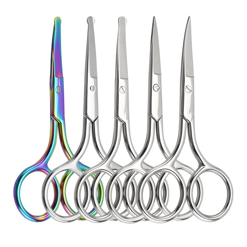 Stainless Steel Eyebrow Scissors, Beauty Embroidery Thread Scissors, Elbow Pointed Round Head Nose Hair Scissors, Eyebrow Trimming Scissors - Image 2