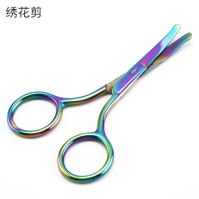 Stainless Steel Eyebrow Scissors, Beauty Embroidery Thread Scissors, Elbow Pointed Round Head Nose Hair Scissors, Eyebrow Trimming Scissors - Image 3