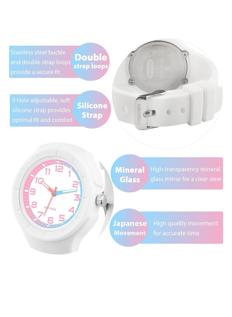 SYOSI Kids Analog Watch for Boys Girls Children Teens Learning Time and Easy to Read, Minimalist Color Matching Wrist Watch with Soft Band 50M Waterproof for Kids and Teens as Gift for Children 6-18 White - Image 2