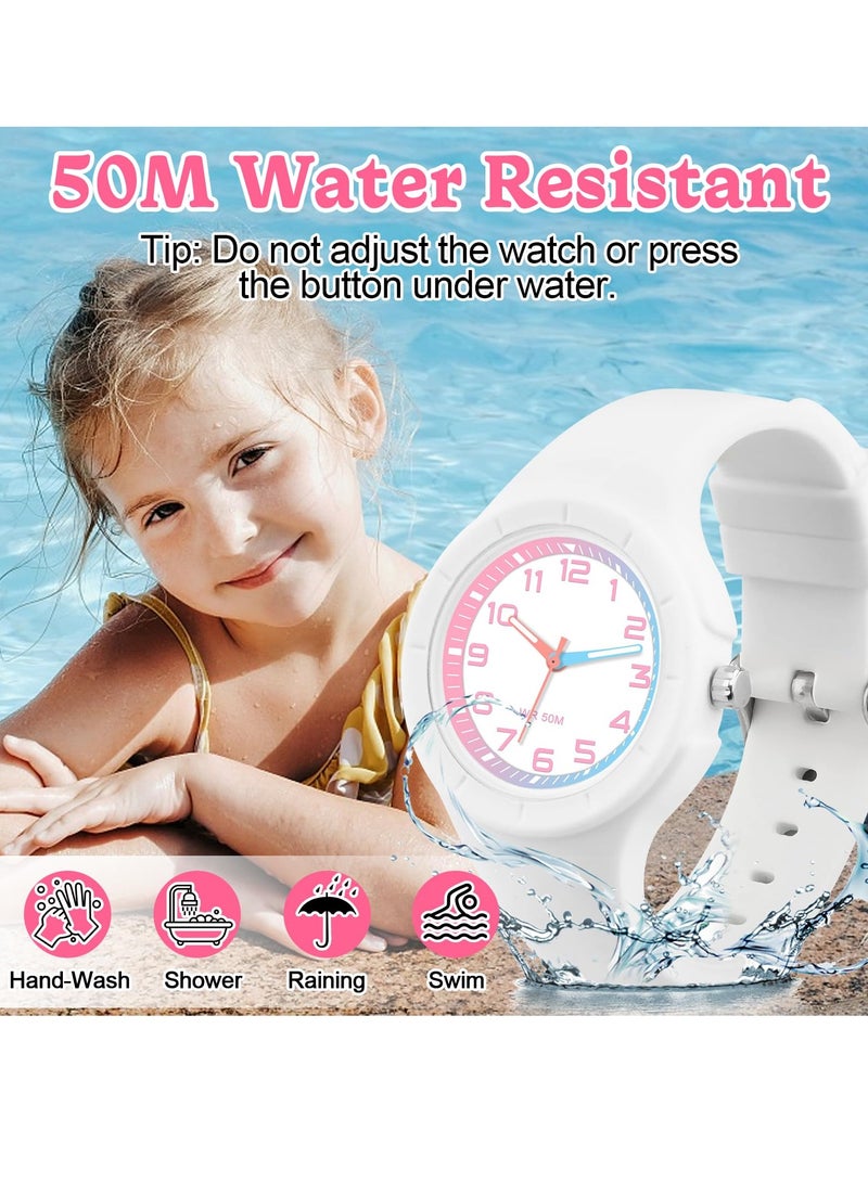 SYOSI Kids Analog Watch for Boys Girls Children Teens Learning Time and Easy to Read, Minimalist Color Matching Wrist Watch with Soft Band 50M Waterproof for Kids and Teens as Gift for Children 6-18 White - Image 3