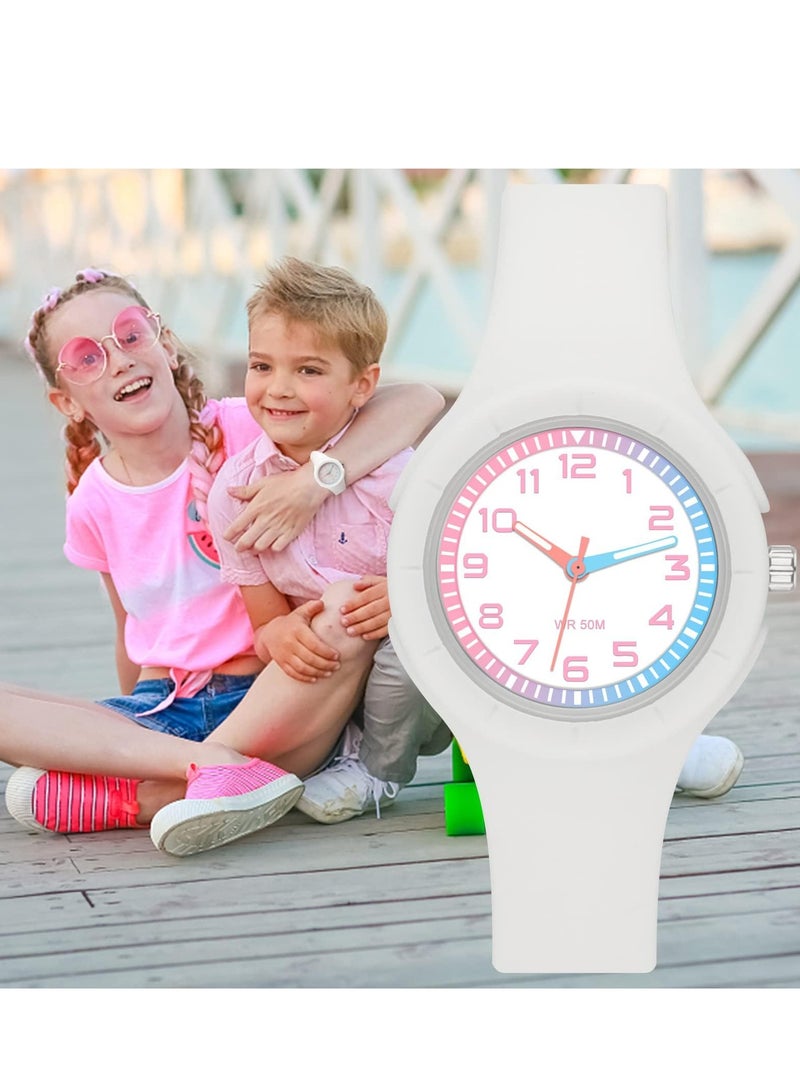 SYOSI Kids Analog Watch for Boys Girls Children Teens Learning Time and Easy to Read, Minimalist Color Matching Wrist Watch with Soft Band 50M Waterproof for Kids and Teens as Gift for Children 6-18 White - Image 4