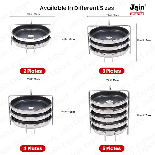 Jain Stainless Steel Non-Stick Thatte Idly Stand (Small Size) with 2 Plates Idly Maker & Dishes Like Dhokla | Plate Diameter - 14cm | Pack of 1 Silver Color (Stand Height 10 cm: Stand Width 15cm) - Image 2