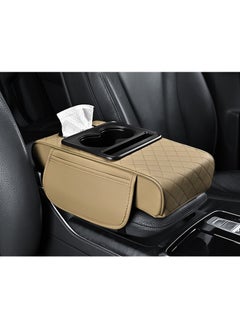 Soofam Multipurpose Car Center Console heighten Cover, Leather Car Armrest Booster Pads, Leather Car Armrest Cover Protector, Armrest Box, Suitable for Most Vehicles, SUVs, Trucks, Cars (Beige)  - Image 1