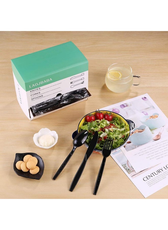 Laojbaba Laojbaba Plastic Fork Disposable Individually Wrapped/Packaged Black 7-Inch Commercial Take Away Super Hard Mass Heavy Forks 100 PCS  - Image 5