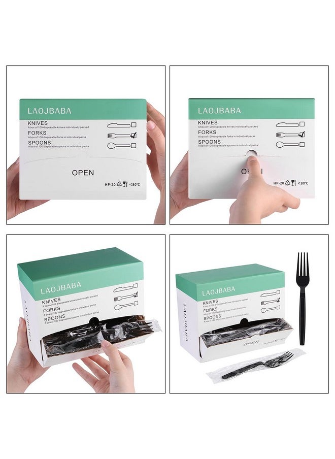 Laojbaba Laojbaba Plastic Fork Disposable Individually Wrapped/Packaged Black 7-Inch Commercial Take Away Super Hard Mass Heavy Forks 100 PCS  - Image 3