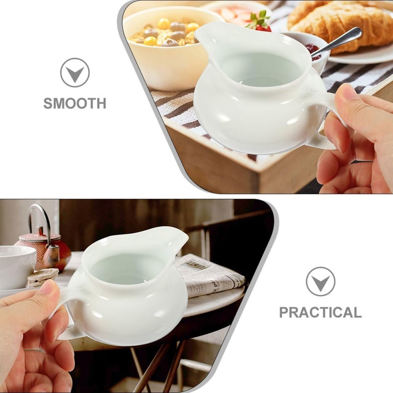 2pcs Ceramic Gravy Boat and Milk Jug Set, White Portable Sauce Dispenser with Handle, Food Service Ceramic Sauce Holder for Kitchen and Table Use - Image 3