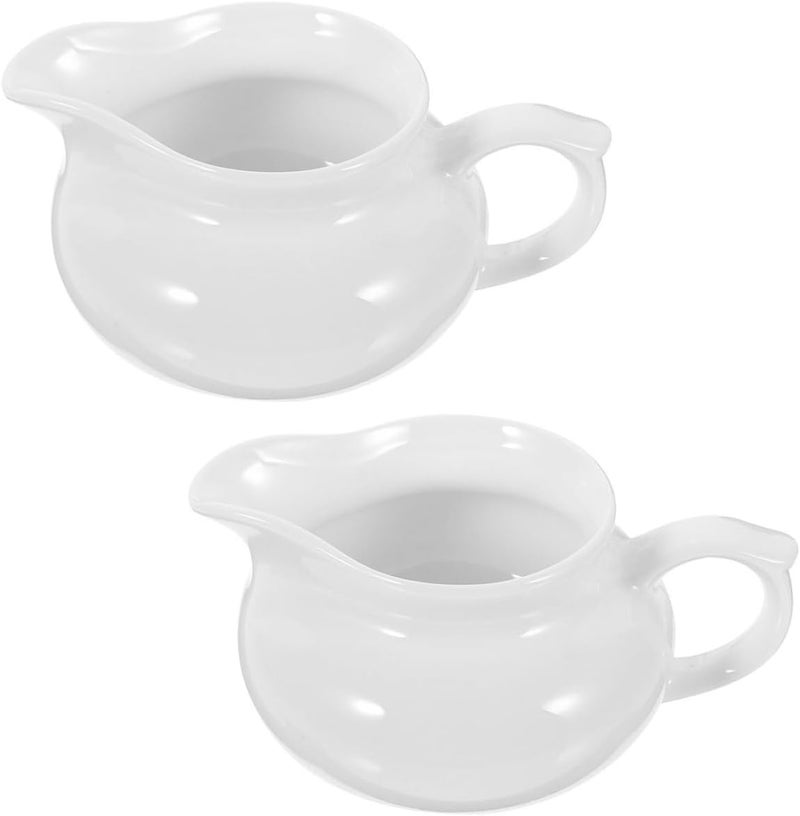 2pcs Ceramic Gravy Boat and Milk Jug Set, White Portable Sauce Dispenser with Handle, Food Service Ceramic Sauce Holder for Kitchen and Table Use - Image 1