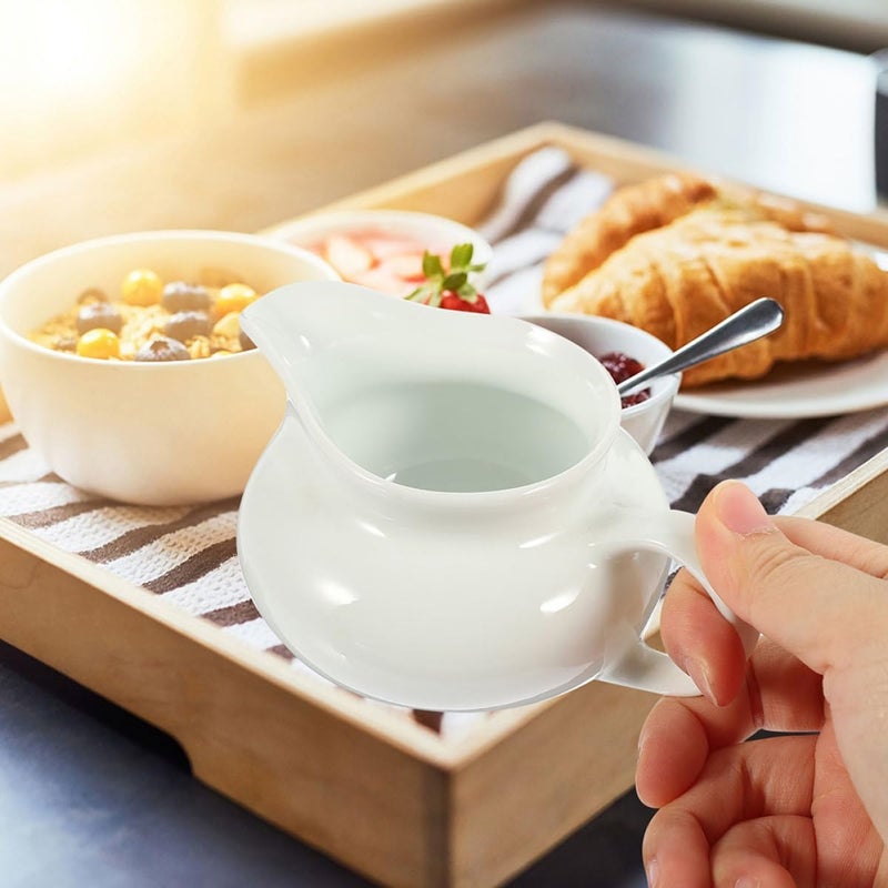 2pcs Ceramic Gravy Boat and Milk Jug Set, White Portable Sauce Dispenser with Handle, Food Service Ceramic Sauce Holder for Kitchen and Table Use - Image 4