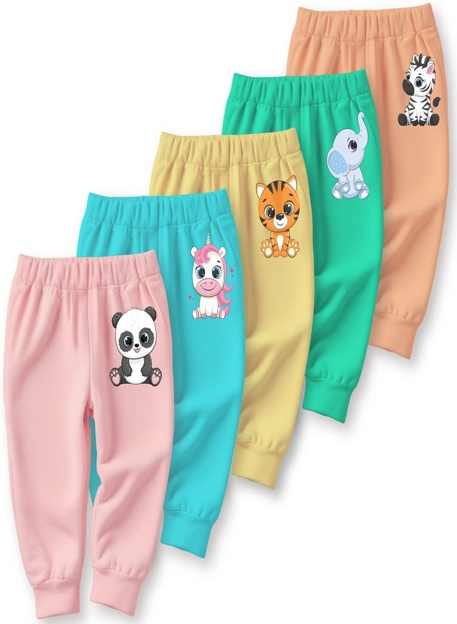 minicult Cotton Pajama Pants with Bright Colors and Fun All Over Prints for Boys & Girls (Pink 2)(Pack of 5)(12-18 Months) - Image 1