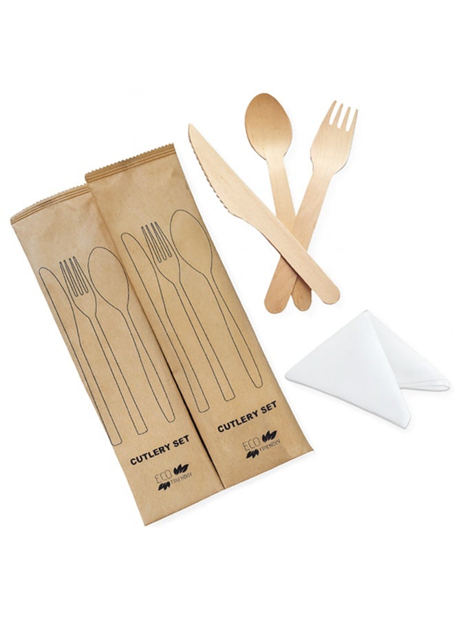 Wooden Cutlery Set Pack Of 20 Pcs, Spoon Knife Fork Napkin Eco-friendly Biodegradable - Image 1