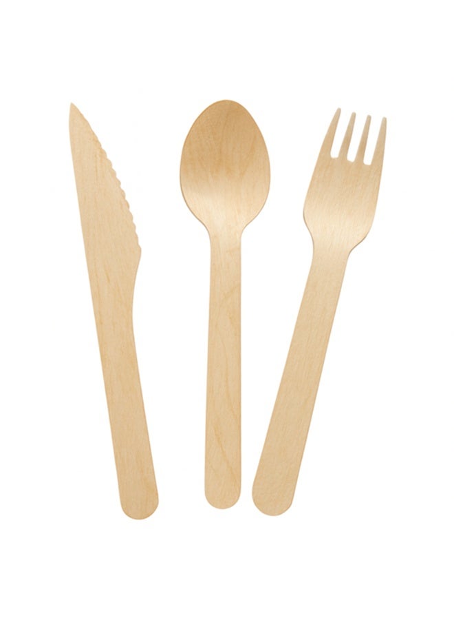 Wooden Cutlery Set Pack Of 20 Pcs, Spoon Knife Fork Napkin Eco-friendly Biodegradable - Image 2