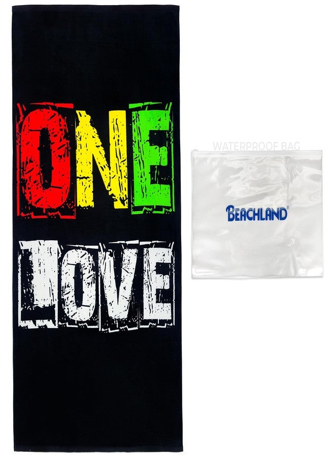 Beachland One Love Beach Towel 30 x 60 inch 100% Cotton Jammin' Rastafari and Dreadlocks (1 Towel + Waterproof Bag) - Image 1