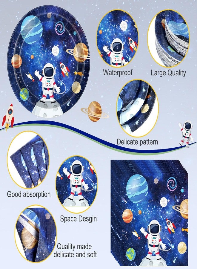 Potchen 452 Pcs Party Supplies Serve 50 Guests, Paper Plates Napkins Cups Cutlery Plastic Tablecloth Dinnerware for Birthday Wedding Party Decoration(Dark Blue, Space) - Image 3
