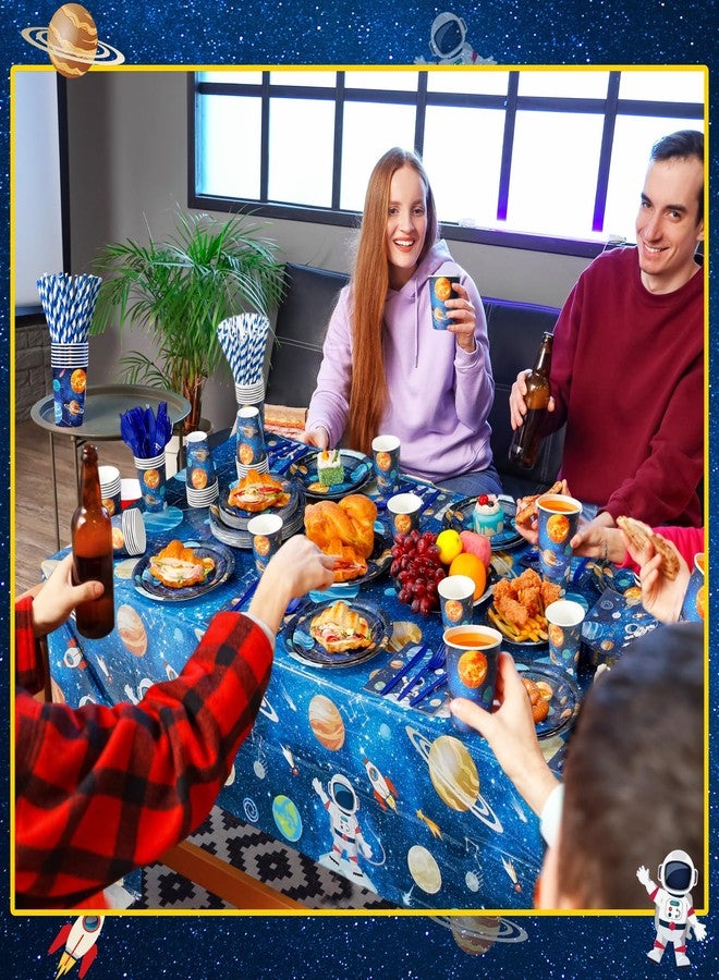Potchen 452 Pcs Party Supplies Serve 50 Guests, Paper Plates Napkins Cups Cutlery Plastic Tablecloth Dinnerware for Birthday Wedding Party Decoration(Dark Blue, Space) - Image 5