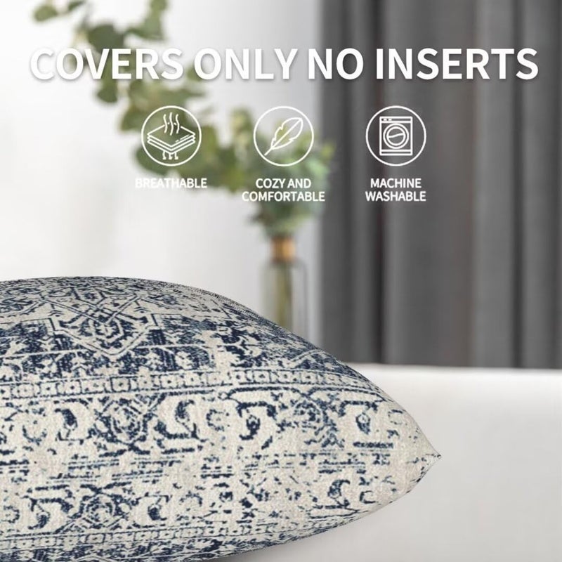 Sunshineyan Boho Pillow Covers 24x24 Set of 2  White Navy Blue Carpet Pattern Outdoor Decorative Throw Pillows Ethnic Rustic Farmhouse Cushion Cases Linen Gifts for Couch Sofa Decor - Image 5