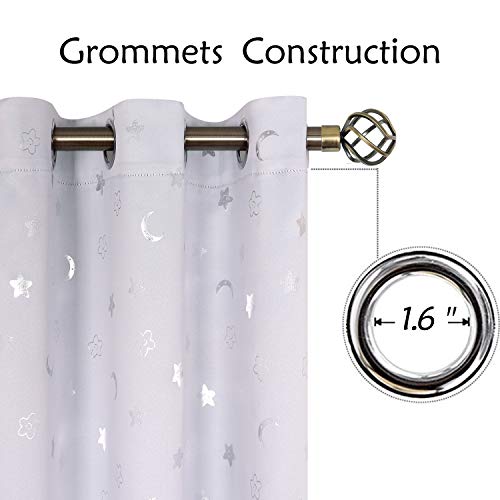 BGment Kids Curtains for Nursery, Short Star and Moon Room Darkening Curtains for Bedroom 45 Inch Long, Blackout Thermal Insulated Window Curtains for Boys Girls, Greyish White, 42 Wide, 2 Panels - Image 3
